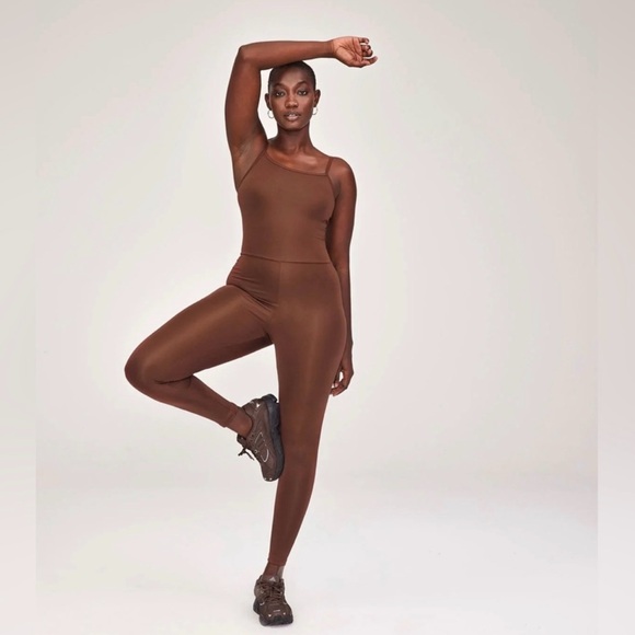 Girlfriend Collective Jumpsuit Romper Spaghetti Strap Unitard Chocolate Brown XL - Picture 1 of 16
